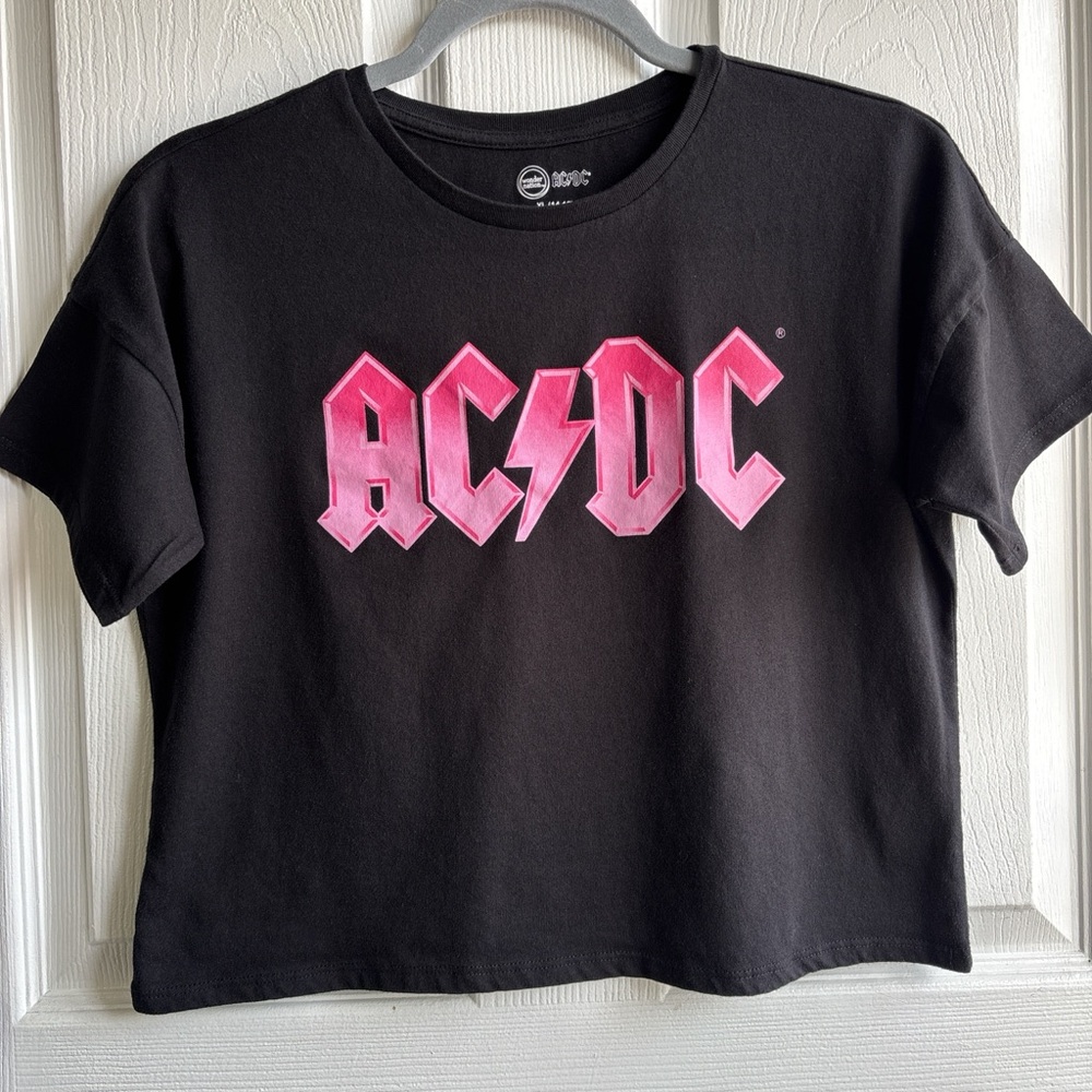 ⚡️Wonder Nation Girls XL (14-16) Black Pink AC/DC Graphic Logo Crew Neck Tee